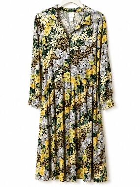 H&M Green & Blue Floral Modest Sheath Dress Size Medium
